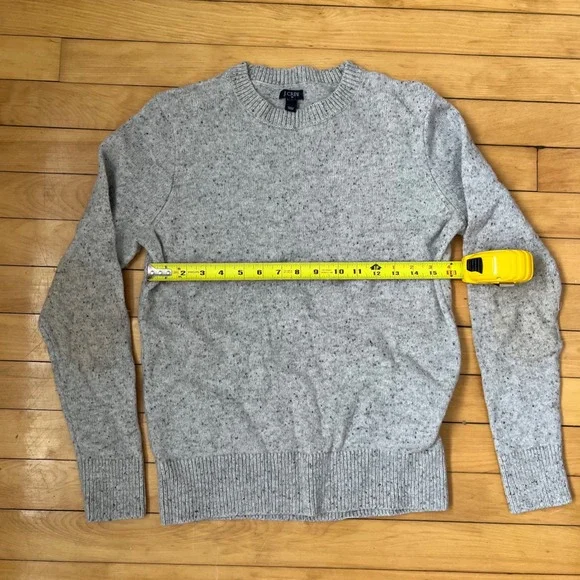 J.Crew Mens Small Lambswool Blend Crewneck Sweater Grey Speckled Elbow Patches - Picture 8 of 8